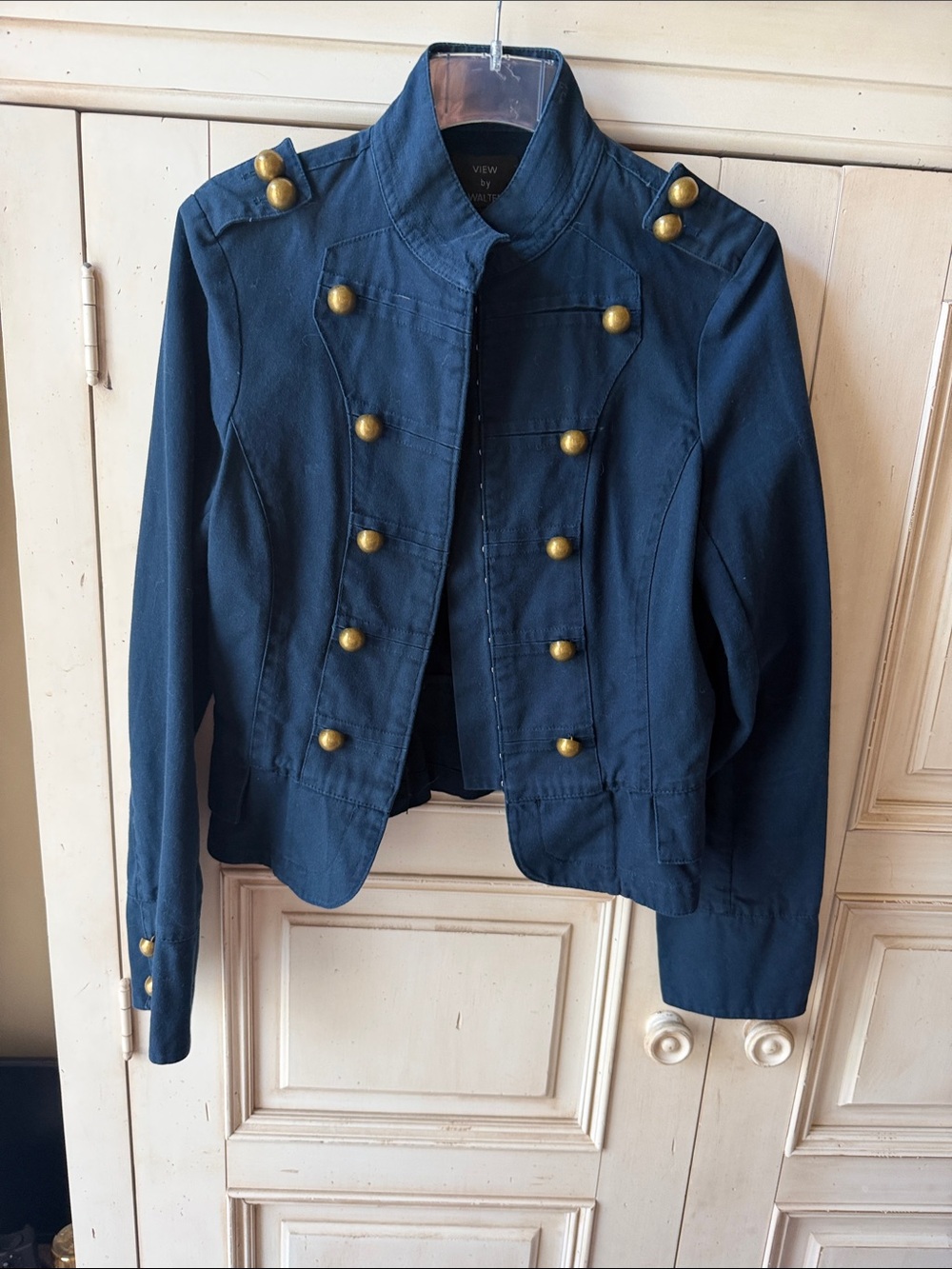 Women's Navy Military-Style Brass-Button Jacket